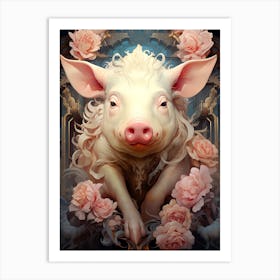 Pig With Roses Art Print