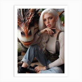 Girl Poses With A Dragon Art Print