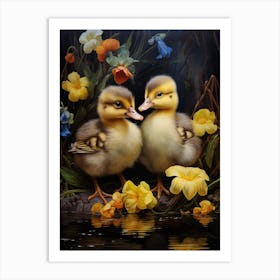 Floral Ornamental Duckling Painting 10 Art Print