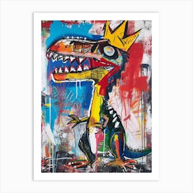 Paint Drip Dinosaur With A Crown 3 Art Print