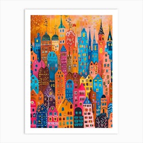 Kitsch Colourful Old Cityscape 2 Art Print