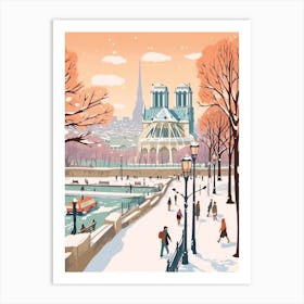 Vintage Winter Travel Illustration Paris France 1 Art Print