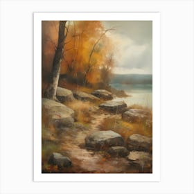 Autumn Lake,Forest Lake, Vintage Oil Painting, Farmhouse Wall Decorations, Antique Landscape, Vintage Landscape Oil Painting.6 3 Art Print