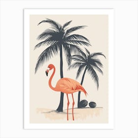 Andean Flamingo And Coconut Trees Minimalist Illustration 2 Art Print