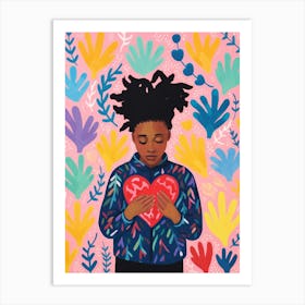 Person With Locks Holding A Heart 3 Art Print