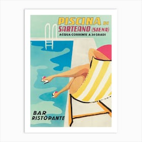 Poolside In Sardinia Italy Vintage Travel Poster Art Print