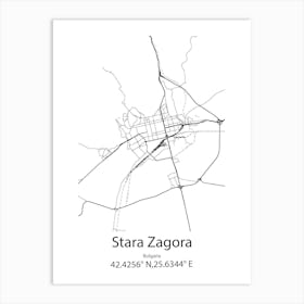 Stara Zagora,Bulgaria Minimalist Map Art Print