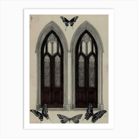 Dark Gothic Two Doors With Butterflies Art Print