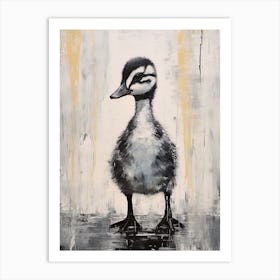 Black & Grey Abstract Duckling Gouache 4 Art Print