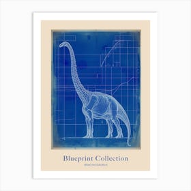 Brachiosaurus Dinosaur Blue Print Sketch 4 Poster Art Print