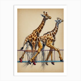 Giraffes On A Fence Art Print