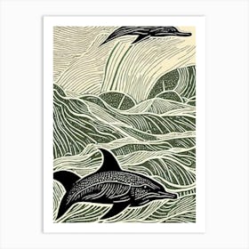 Bottlenose Dolphin II Linocut Art Print