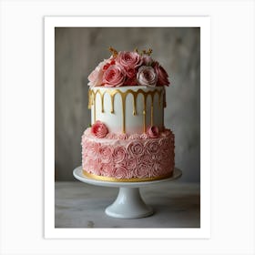 Pink And Gold Wedding Cake Art Print