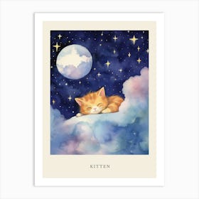 Baby Kitten 10 Sleeping In The Clouds Nursery Poster Art Print