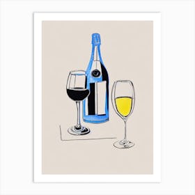 English Sparkling Wine Picasso Line Drawing Cocktail Poster Art Print