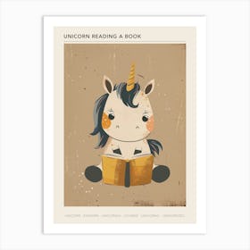 Unicorn Reading A Book Muted Pastels 1 Poster Art Print