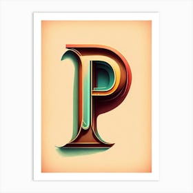 P, Letter, Alphabet Retro Drawing 1 Art Print