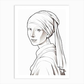 Line Art Inspired By The Girl With A Pearl Earring 4 Art Print