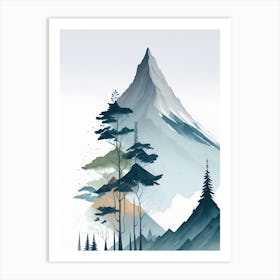 Mountain And Forest In Minimalist Watercolor Vertical Composition 12 Art Print