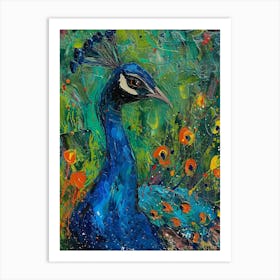 Peacock At Night Textured Painting 1 Art Print