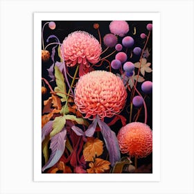 Surreal Florals Globe Amaranth 3 Flower Painting Art Print