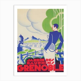 Grenoble France, Tennis Player, Vintage Travel Poster Art Print