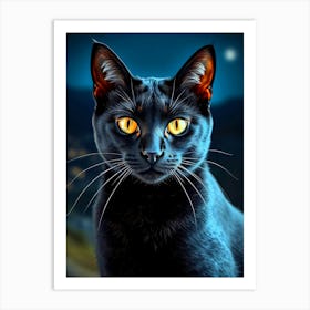 Black Cat With Yellow Eyes Art Print