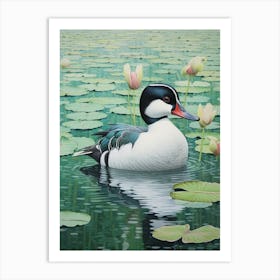 Ohara Koson Inspired Bird Painting Bufflehead 2 Art Print