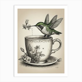 Hummingbird On A Teacup 1 Art Print
