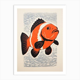 Clownfish, Woodblock Animal Drawing 1 Art Print