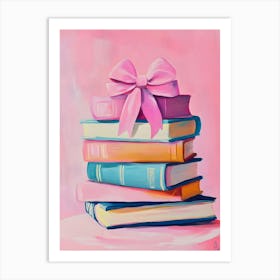 Stack Of Books With A Pink Bow 1 Art Print