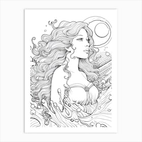 Line Art Inspired By The Birth Of Venus 3 Art Print