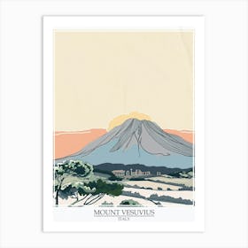 Mount Vesuvius Italy Color Line Drawing 5 Poster Art Print