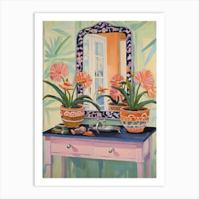 Bathroom Vanity Painting With A Peacock Flower Bouquet 4 Art Print