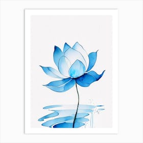 Blue Lotus Minimal Watercolour 3 Art Print