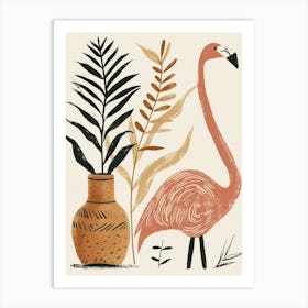 Jamess Flamingo And Ginger Plants Minimalist Illustration 2 Art Print