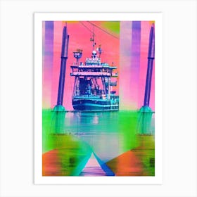 Port Of Chennai India Retro Risograph Print harbour Art Print