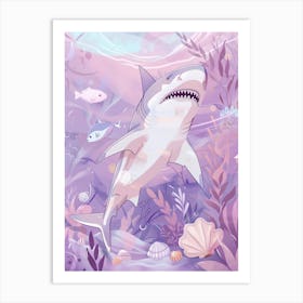 Purple White Tip Reef Shark Illustration 2 Art Print