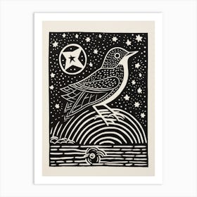 B&W Bird Linocut Dipper 3 Art Print