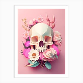 Skull With Geometric Designs 2 Pink Vintage Floral Art Print