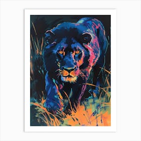 Black Lion Night Hunt Fauvist Painting 3 Art Print