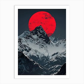 Red Sun Over Mountains Art Print
