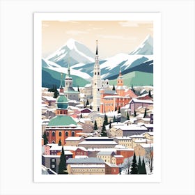 Retro Winter Illustration Salzburg Austria 1 Art Print