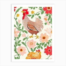 Chicken 4 William Morris Style Bird Art Print