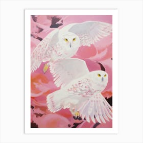 Pink Ethereal Bird Painting Snowy Owl 1 Art Print