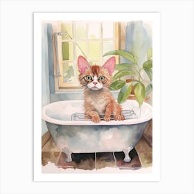 Devon Rex Cat In Bathtub Botanical Bathroom 3 Art Print