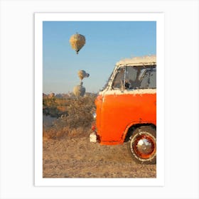 Air Balloons And A Van, Car, Oil Painting Art Print