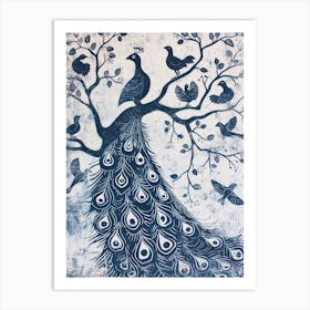 Peacock In The Tree Linocut Inspired 2 Art Print