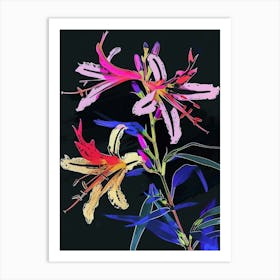 Neon Flowers On Black Lobelia 3 Art Print