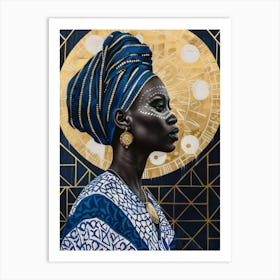 Woman In Blue And Gold Art Print